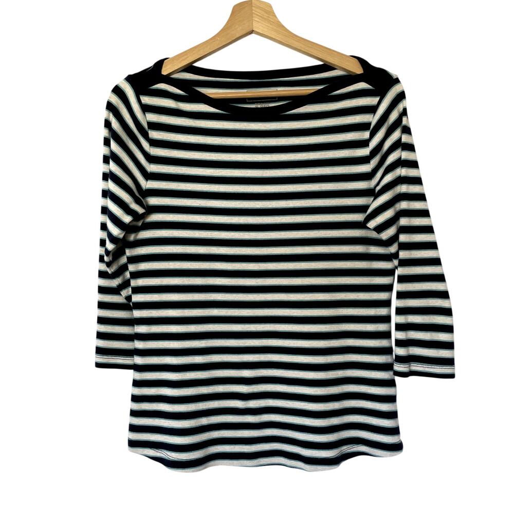 L.L.Bean blue white striped sailor style women's shirt S cotton top boat neck